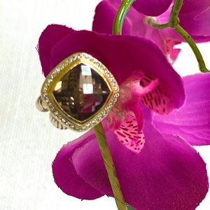 DAVID YURMAN Sterling Silver 18K Yellow Gold Diamond Smoky Quartz Albion Ring